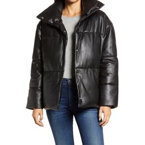 NWT Avec Les Filles faux leather puffer jacket